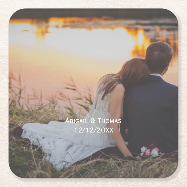 Photo Customize Wedding Engagement Party  Square Paper Coaster (Front)