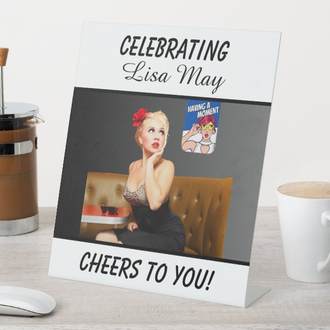 Photo Customize White Birthday Party Pedestal Sign (In SItu)