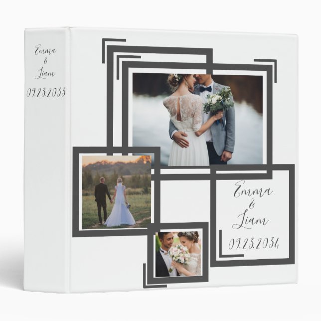 Photo Customized Abstract Names Wedding Keepsake 3 Ring Binder (Front/Spine)