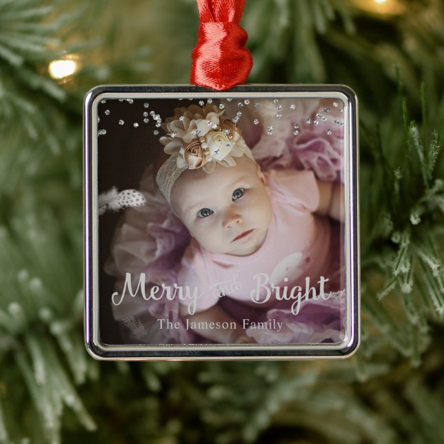 Photo Customized Christmas Silver Dots Frame Metal Ornament (Tree)