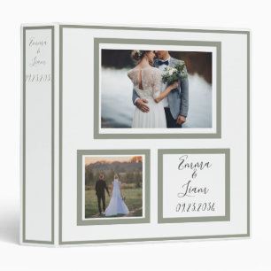 Photo Customized Sage Green Names Wedding Keepsake 3 Ring Binder