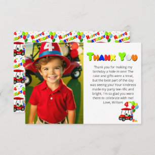 Photo Cute 4th Birthday Red Golf Cart Boy's Thank You Card