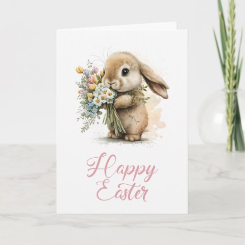 Photo Cute Bunny Spring Flowers Happy Easter Card