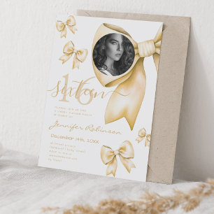 PHOTO Cute Coquette Gold Bow Sweet 16 Invitation
