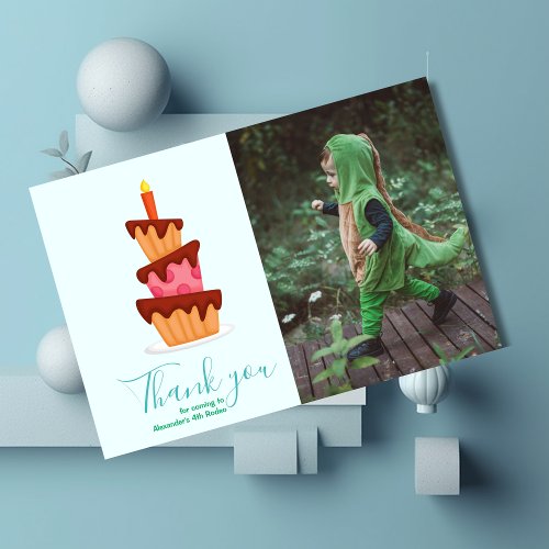 Photo Cute Dinosaur Theme Birthday Party Thank You Card