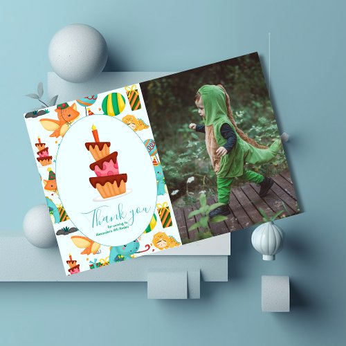Photo Cute Dinosaur Theme Birthday Party Thank You Card