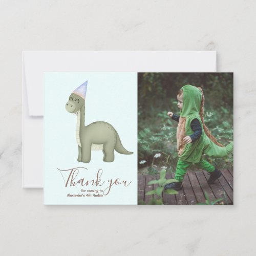 Photo Cute Dinosaur Theme Birthday Party Thank You Card