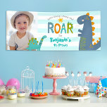 Photo Cute Dinosaurs Stomp Chomp Roar Boy Birthday Banner<br><div class="desc">“Let’s stomp, chomp and roar”. Proudly welcome every guest of your son’s dinosaur birthday party! Display this stunning, modern, stylish, personalized photo banner to add to his special day. A fun, whimsical, playful visual of a cute, bold, kawaii, orange, green and blue brontosaurus and t-rex, and fun, handwritten typography over...</div>