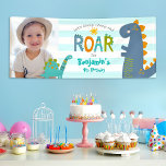 Photo Cute Dinosaurs Stomp Chomp Roar Boy Birthday Banner<br><div class="desc">“Let’s stomp, chomp and roar”. Proudly welcome every guest of your son’s dinosaur birthday party! Display this stunning, modern, stylish, personalized photo banner to add to his special day. A fun, whimsical, playful visual of a cute, bold, kawaii, orange, green and blue brontosaurus and t-rex, and fun, handwritten typography over...</div>