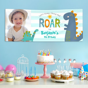 Photo Cute Dinosaurs Stomp Chomp Roar Boy Birthday Banner