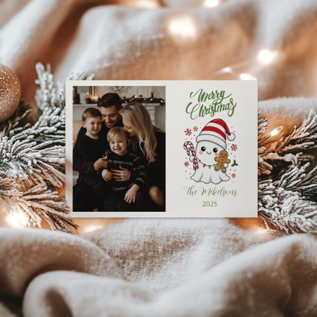 Photo Cute Ghost Christmas Holiday Card (Creator Uploaded)