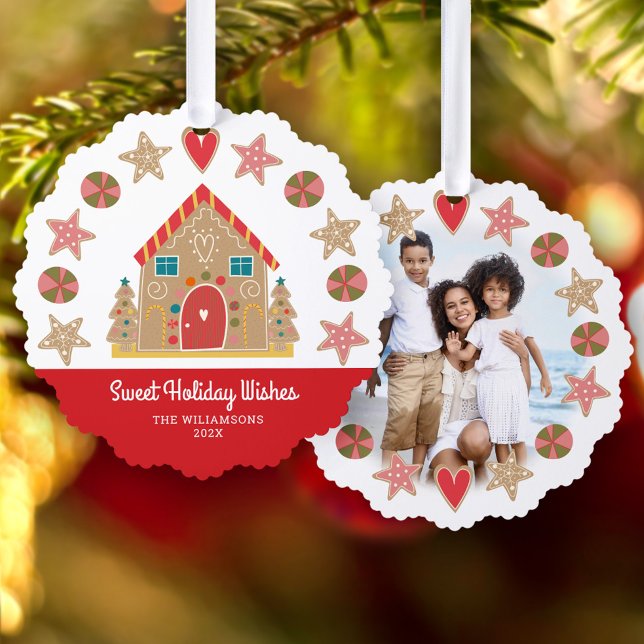 Photo Cute Gingerbread Sweet Holiday Wishes Rustic Ornament Card (Creator Uploaded)