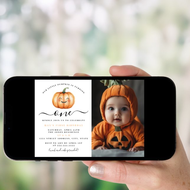 Photo Cute Little Pumpkin First Birthday Party  Invitation (Front Digital)