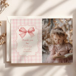Photo Cute Pink Bow Coquette 1st Birthday Thank You Card<br><div class="desc">Capture and share the joy of your baby girl's first birthday with our adorable Photo Cute Pink Bow Coquette 1st Birthday Thank You Card. This personalized card is the perfect way to express gratitude to your guests while cherishing the precious memories made during the celebration. Customizable with a photo from...</div>