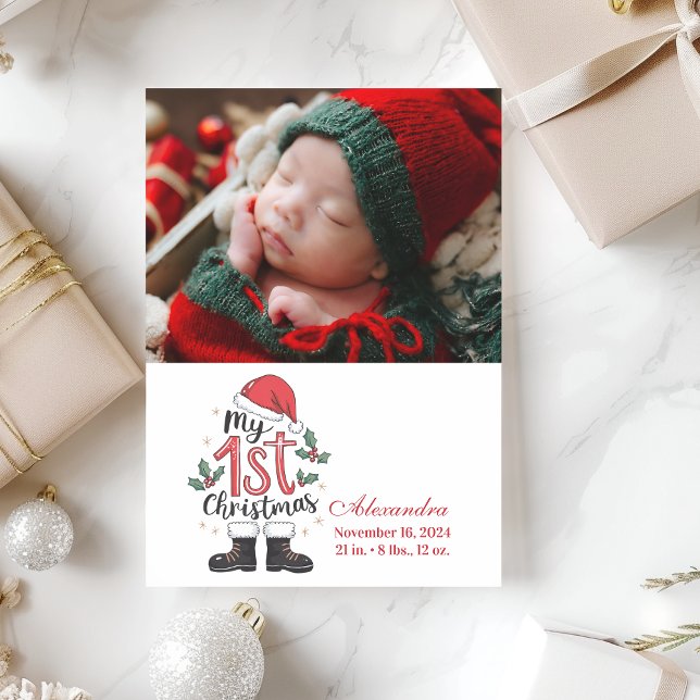 Photo Cute Santa Baby 1st Christmas Holiday Card (Creator Uploaded)
