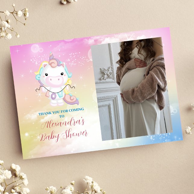Photo Cute Unicorn Rainbow Baby Shower Thank You Card (Creator Uploaded)