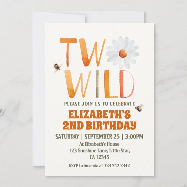 Photo Daisy Two Wild 2ND Birthday Girl  Invitation (Front)