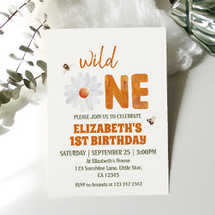 Photo Daisy Wild One 1st Birthday Girl  Invitation