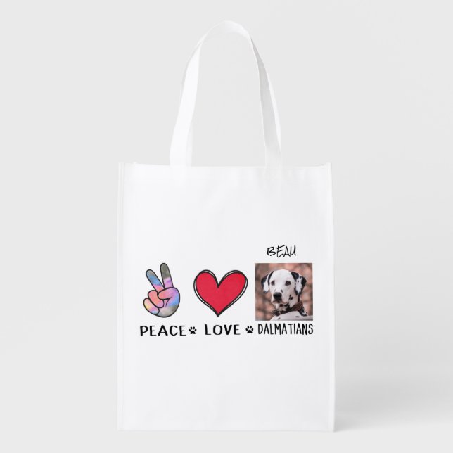 Photo Dalmatian Peace Love Dog Lovers Grocery Bag (Front)