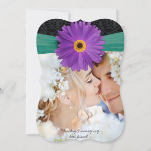 Photo Damask Lilac Emerald Gerber Daisy Wedding Invitation