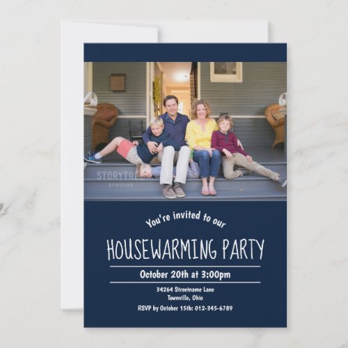 Photo Dark Blue Housewarming Invitation