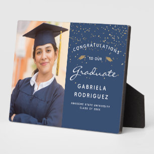 Photo Dark Blue White Gold Graduation Keepsake Plaque