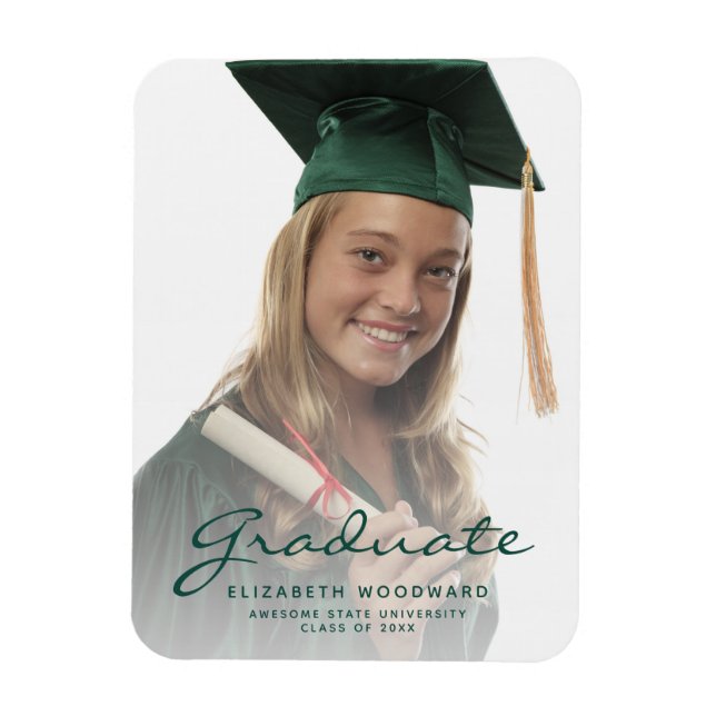 Photo Dark Green Script Graduation Announcement Magnet (Vertical)