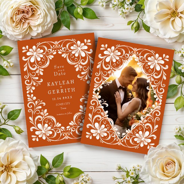 Photo Dark Orange Shabby Chic Save The Date (Creator Uploaded)