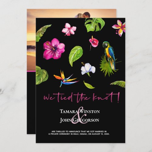 Photo Dark Tropical Tied Knot Just Married Invitation