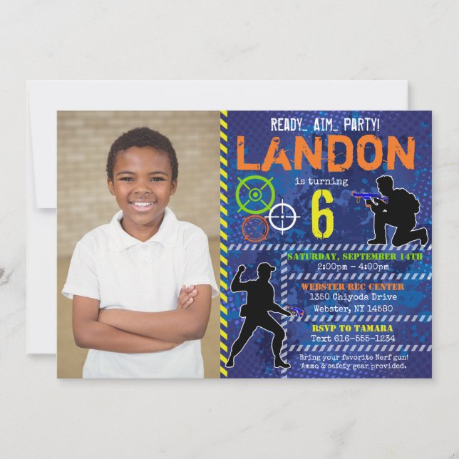 Photo Dart Tag Party Dart Wars Birthday Invitation (Front)