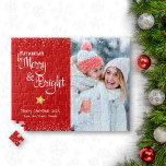 Photo Days Merry Bright Script Gold Red Holiday Jigsaw Puzzle<br><div class="desc">“May your days be merry & bright.” A playful white script typography quote and gold glitter star against a brick red background, along with the photo of your choice, help you usher in Christmas and New Year. Feel the warmth and joy of the holiday season whenever you use this stylish...</div>