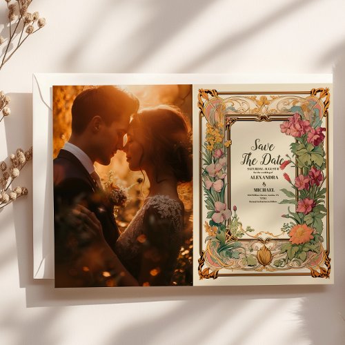 Photo Decorative Floral Art Nouveau Wedding Save The Date