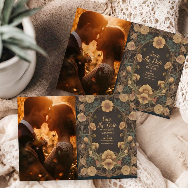 Photo Decorative Floral Art Nouveau Wedding Save The Date (Creator Uploaded)