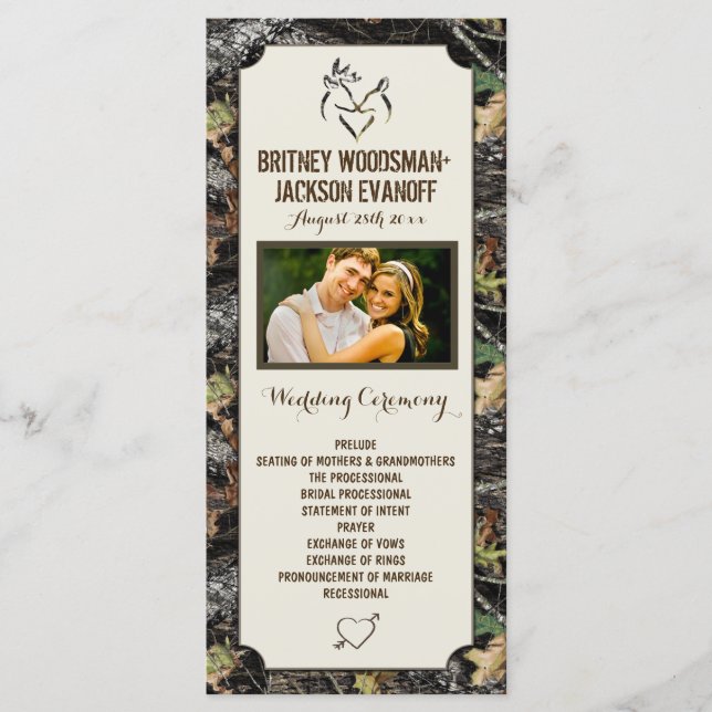 Photo Deer Hearts Hunting Camo Wedding Programs (Front)