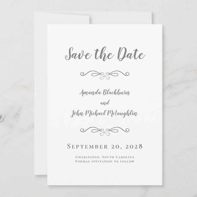 Photo Delicate Script Romantic Calligraphy Gray Save The Date (Front)