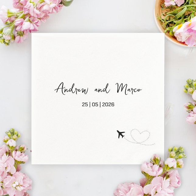 Photo Destination Boarding Pass Wedding Napkins (Black and White Destination Wedding Napkin)