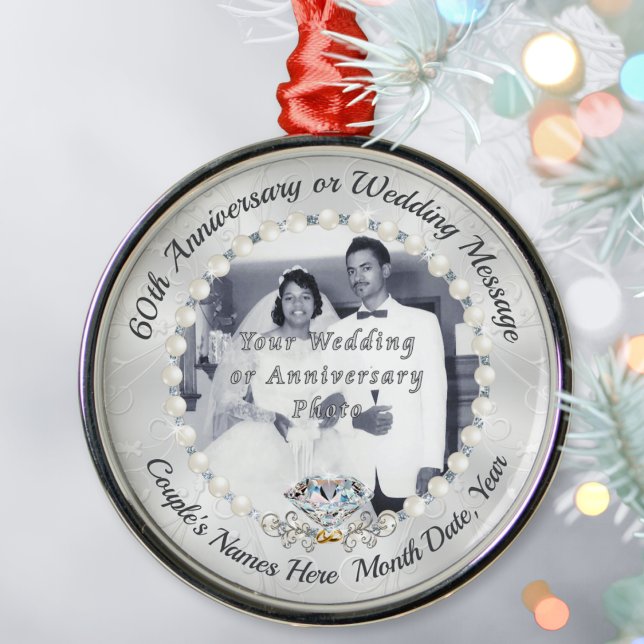 PHOTO Diamond, 60th Wedding Anniversary Ornaments (Inexpensive 60th anniversary Gifts. Diamond wedding anniversary gift ideas for friends. Ornament.)