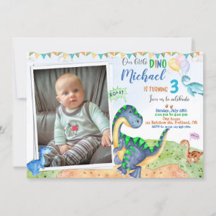 Photo Dinosaur birthday invitation Little dino