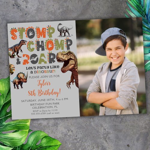 Photo Dinosaur Typography Cool Birthday Invitation