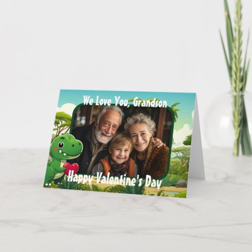 Photo Dinosaur Valentines Day Card for Grandson