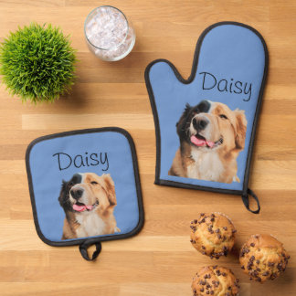 Photo Dog Cat Custom Monogram Oven Mitt & Pot Holder Set