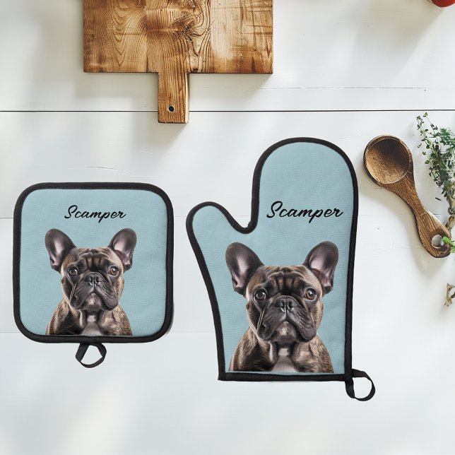 Photo Dog Cat Custom Monogram Oven Mitt & Pot Holder Set (Creator Uploaded)