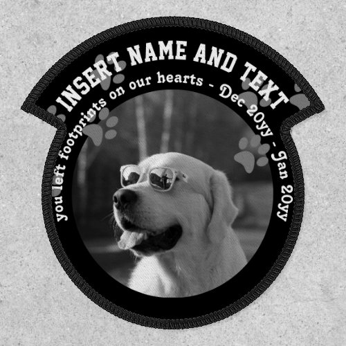 PHOTO Dog Memorial Paw Prints On Hearts Custom Patch