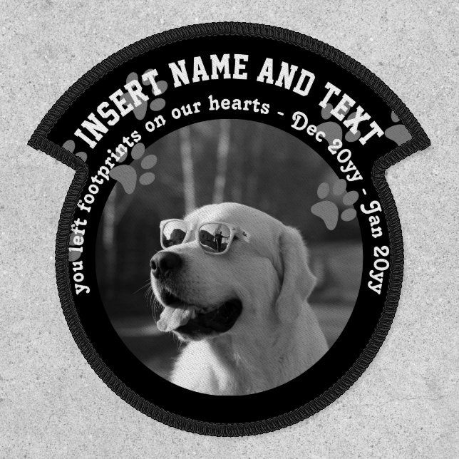 PHOTO Dog Memorial Paw Prints On Hearts Custom Patch (Front)
