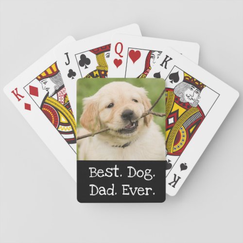 Photo Dog Personalized Best Dog Dad Ever Black Poker Cards