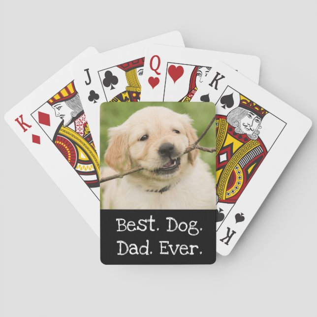 Photo Dog Personalized Best Dog Dad Ever Black Poker Cards (Back)