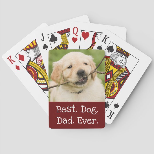 Photo Dog Personalized Best Dog Dad Ever Red White Poker Cards (Back)