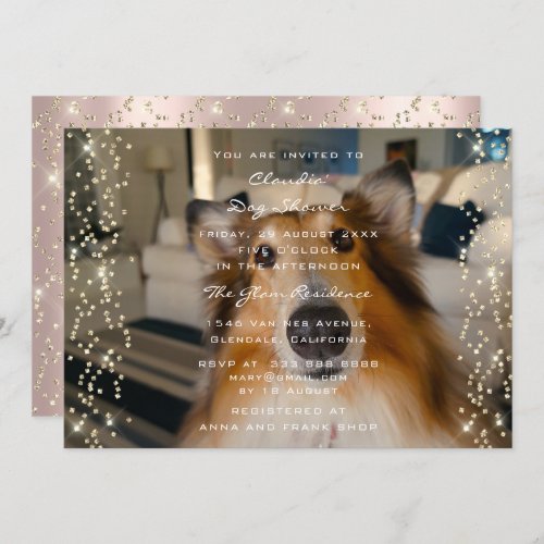 Photo DOG Shower Birthday Rose Gold Confetti Invitation