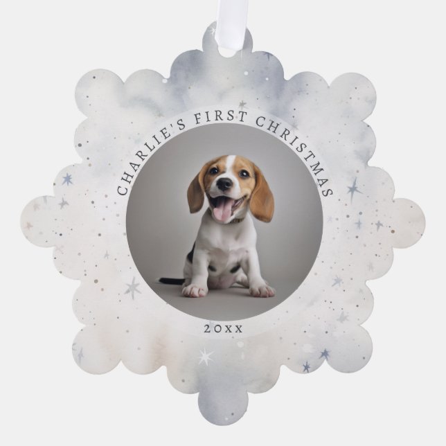 Photo Dog's First Christmas Family Ornament Card (Front)