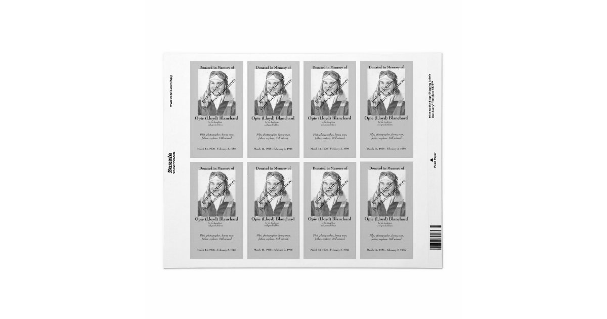 Photo donated in memory of bookplate label zazzle